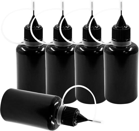 Hordion 12Pcs 1 Oz/ 30ml Black Precision Tip Applicator Bottle, 10ml Glue Applicator Bottles, Metal Needle Plastic Bottle, DIY Quilling Tool for G...