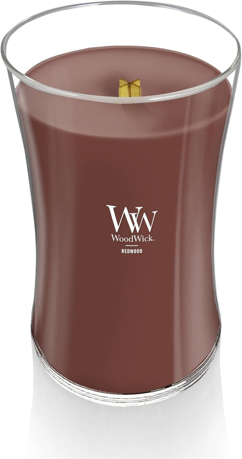 WoodWick Large Hourglass Candle Redwood - Premium Soy Blend Wax Pluswick Innovation Wood Wick Made in USA...