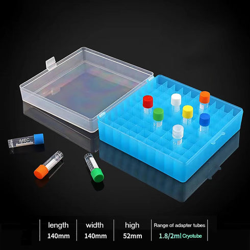 Cryogenic Boxes - Cryogenic Storage Box with Snap Clasp Lid,Blue/100 Place,Fits 1.5/2.0 mL Tubes and Vials (Pack of 1)...