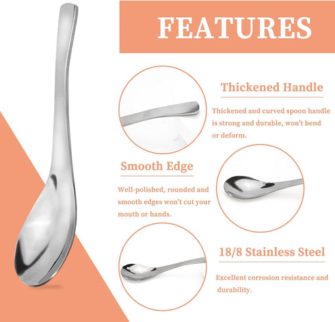 8Pcs Thickened Heavy-Weight Soup Spoons, 18/8 Stainless Steel Asian Soup Spoon Table Spoons Silverware for Soup, Ramen, Pho, Cereal, Ice Cream (Si...