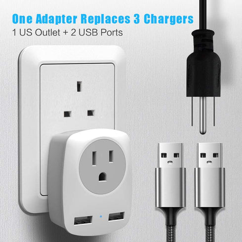 UK Travel Adapter, US to UK/Ireland/Hong Kong Plug Adapter with 2 USB and 1 Electrical Outlet, America to Europe Irish British England Scotland Tr...