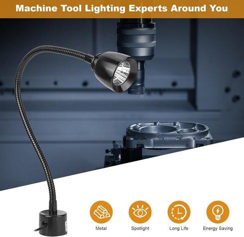 Metal LED Working Light, Flexible Gooseneck Lamp Adsorbable Magnetic Base Hine Tool Lamps for CNC Punching Hine, Milling, Drill Press, Industrial ...