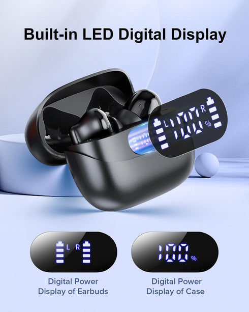 Wireless Earbuds, 42H Playtime Bluetooth 5.3 Headphones, HiFi Stereo Call Noise Cancelling Earbuds, IPX7 Waterproof Stereo in-Ear Earphones with L...