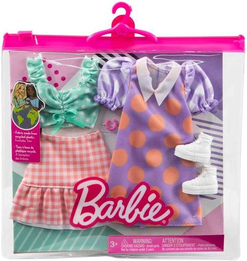 Barbie Fashions 2-Pack Clothing Set, 2 Outfits Doll Include Polka Dot Blouse & Gingham Skirt, Polka Dot Dress & 2 Accessories...