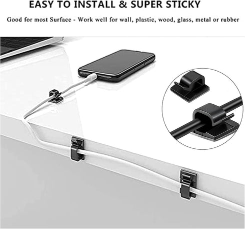 Cable Management Organizer Kit 2 Cable Sleeve Split with 41Self Adhesive Cable Clips Holder, 10pcs and 2 Roll Self Adhesive tie and 100 Fastening ...