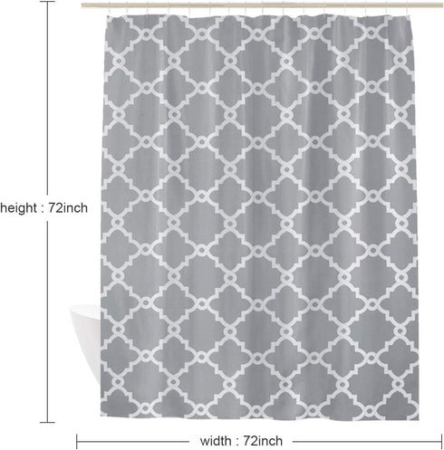 WELTRXE Moroccan Fabric Shower Curtain with Hooks, Waterproof Polyester Geometric Pattern Bathroom Curtains, Machine Washable, 72 x 72 inches, Gra...