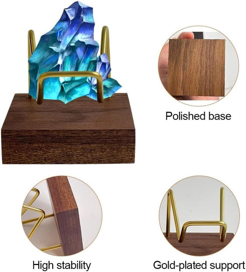 Adjustable Brass Crystal Display Stand with Walnut Base Mineral Specimens Display Stand Rock Display Easel Metal Display Holder for Stones Geodes ...