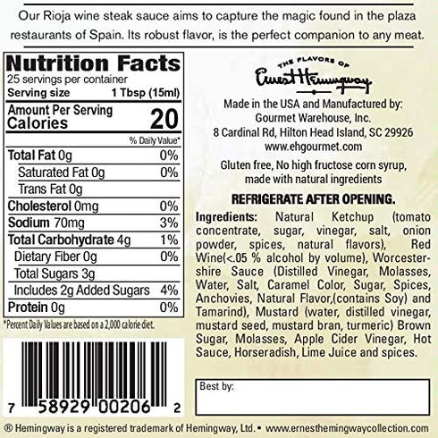 Flavors of Ernest Hemingway Sauces, Matador Steak Sauce, 12ozs, 2 Pack, Gluten Free, No MSG, No HFCS...