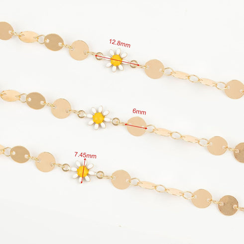 YOUBEIYEE 16.4 Feet Gold Plated Chain for Jewelry Making Brass Sequin Link Chain Roll White Daisy Chain Necklace Bracelet DIY for Women...