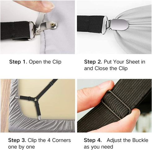 Foloda Bed Sheet Holders, 2 pcs Adjustable Fitted Sheet Straps Holders for Bed Corner, Sheet Fasteners Clips Suspenders lockers Gripper Scrunchie,...