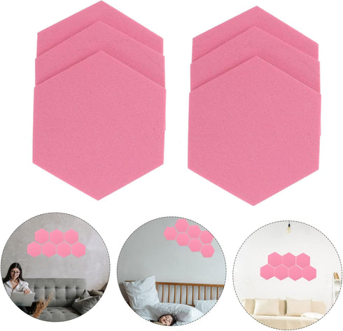 STOBOK 12 Pcs Felt Backdrop Wall Sticker Black Decor Cork Hexagon Felt Bulletin Board Tiles Self Adhesive Felt Board Pink Decor White Felt Hexagon...