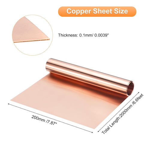 uxcell Copper Sheet Roll 2000mm x 200mm x 0.1mm, 99.9% Pure Copper Strip Copper Flashing Metal Foil Plate for Electricity DIY Projects (Multiple S...