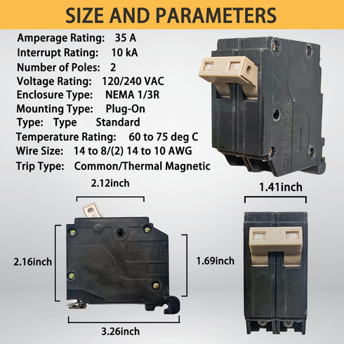 ?????? 35 Amp 2 Pole Breaker (OEM) Fit for Cutler Hammer Breaker Box, Replacement for Eaton 35 Amp Breaker 2 Pole, Plug-in Mounting, Thermal Magne...