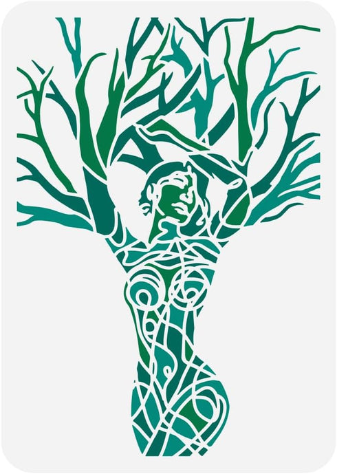 FINGERINSPIRE Tree of Life Painting Large Stencil 8.3x11.7" PET Character Spraying Stencil Reusable Minimalist Line Art Woman Pattern Wall Stencil...