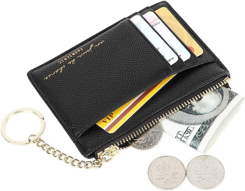 Women's 8 Cards Slim Minimalist Card Holder Coin Changes Purse Keychain Front Pocket Wallet...