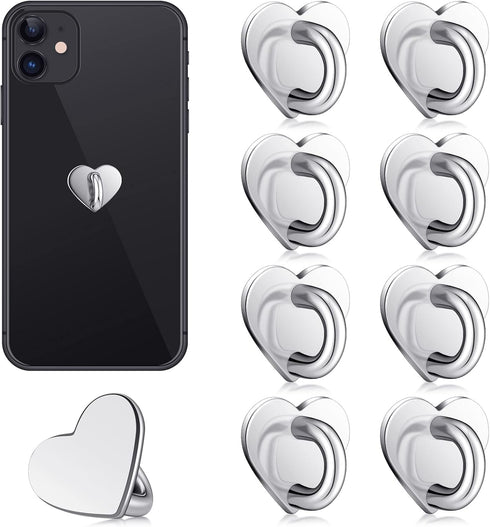 8 Pcs Cell Phone Finger Ring Adhesive Metal Phone Finger Grip Loop Stand Heart Grip Holder Phone Charm Hook for DIY Hanging Supplies (Silver)......