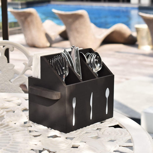Ikee Design Wooden Utensil Caddy with Handles, Silverware Caddy, Silverware Holder for Countertop,Party,Camping and Kitchen, Silverware Organizer,...