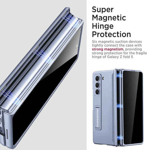 Miimall for Samsung Galaxy Z Fold 5 Case with Privacy Screen Protector, Built-in Adjustable Kickstand & Magnetic Hinge Protection All-Inclusive Pr...