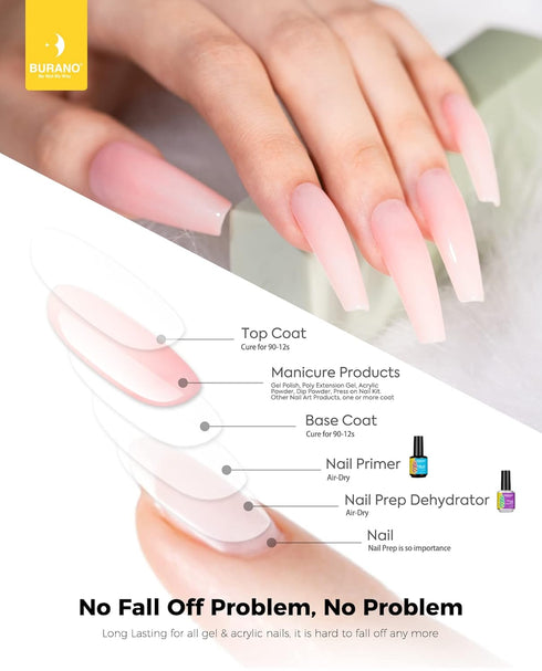 BURANO Gel Nail Polish Primer, Long Lasting Acid Free Natural Nail Prep Dehydrate Bond Primer for Acrylic Nails and Gel Polish, Acrylic Nail Prime...