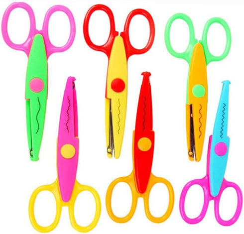 Jialeey Plastic Kids Design Safety Art Scissors Creative Crafts Scissors Paper Scrapbooking Decorative Wave Lace Edge Cutters Set 6 PCS...