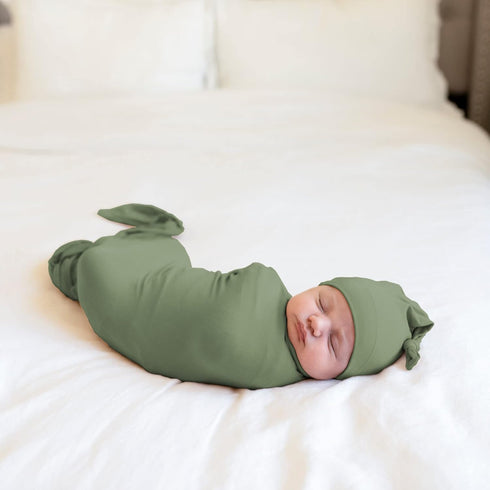 Large Rayon Jersey Knitted Swaddle Blanket for Baby, Soft Stretchy Receiving Blanket for Newborns with Hat, Large 47 x 47 inches (Sage)...