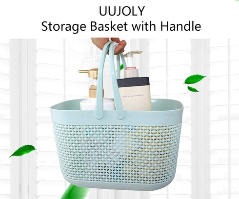 UUJOLY Plastic Organizer Storage Baskets with Handles, Shower Caddy Bins Organizer for Bathroom and kitchen (Blue)...