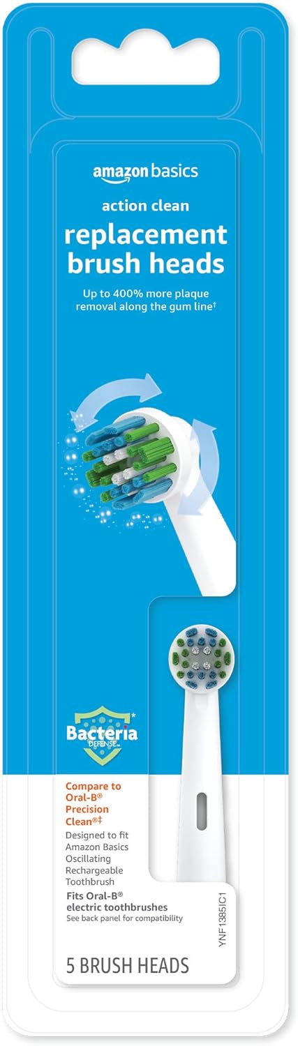 Amazon Basics Action Clean Replacement Brush Heads, 3 Count, White (Fits most Oral-B Electric Toothbrushes) (Previously Solimo)...