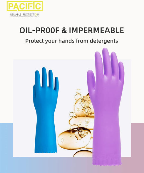 PACIFIC PPE 2 Pairs Dishwashing Cleaning Gloves with Latex free, Cotton lining, Kitchen Gloves (Purple+Blue, Medium)...