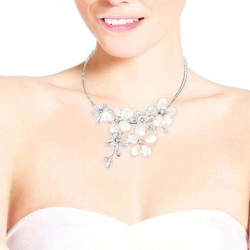 AeraVida Coin Cultured Freshwater Pearls-Crystal Floral Paradise Cluster Choker Necklace | Floral Choker Necklaces Women | Freshwater Cultured Pea...