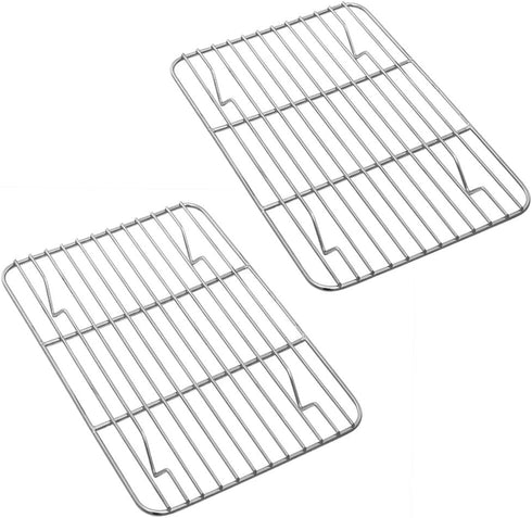 P&P CHEF Baking Rack Pack of 2, Stainless Cooling Rack for Cooking Baking Roasting Grilling Drying, Rectangle 8.6'' x 6.2'' x0.6'', Fits Small Toa...