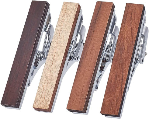 4 Pcs Wood Tie Clip for Men Natural Tie Bar Fashion Personalized Wooden Tie Slide for Wedding Anniversary Business Best Gift...