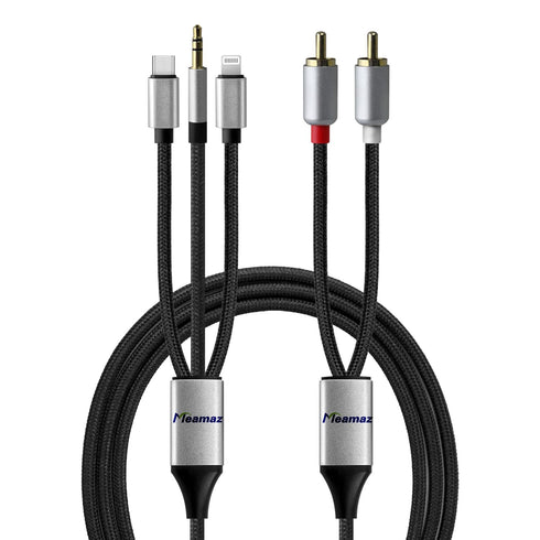 MFi Certified Lightning to RCA Audio Cable, 6.56FT Length RCA to 3.5mm Cable, 3-in-1 USB-C to RCA Audio Cable with Hi-Fi DAC Chip, Use for Home Th...