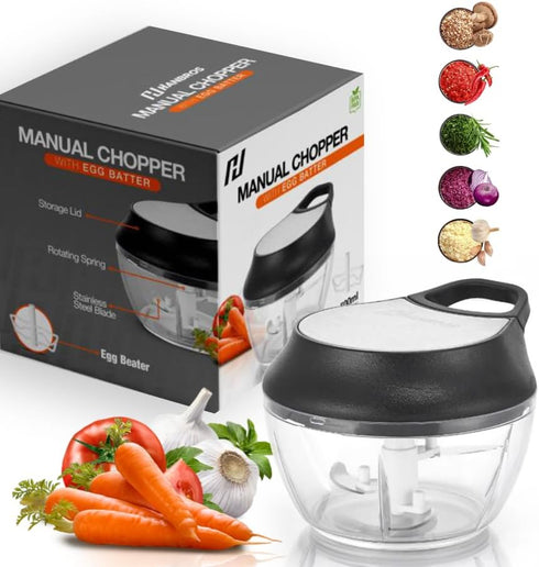 Manual Food Processor Vegetable Chopper, Portable Hand Pull String Garlic Mincer Onion Cutter for Veggies, Ginger, Fruits, Nuts, Herbs, etc., 2 Cu...