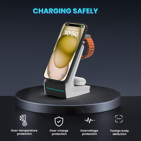 3 in 1 Wireless Charging Station for MagSafe:JoyGeek Magnetic Charge Stand for iPhone Apple 15 14 13 12 Pro/Pro Max/Plus/Mini- Fast Wireless Charg...