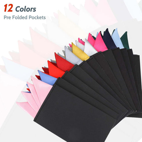 12 Packs Pocket Squares for Men, Men's Flat Prefolded Pocket Squares Masculine Polyester Pocket Square Handkerchief on Card for Men Suit Accessori...