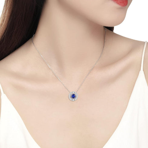 Birthstone Halo Necklace for Women Sterling Silver Platinum Plated Sparkling Gemstone Round Cut Solitaire Pendant Cubic Zirconia Necklaces Clear C...