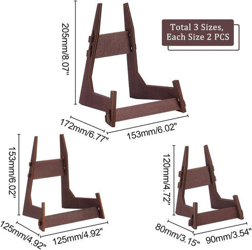 AHANDMAKER 6 Packs Display Stand 3 Styles Decorative Wooden Plate Holder Wooden Picture Frame Stand Easels Tabletop Art Holder Book Dish Stand...