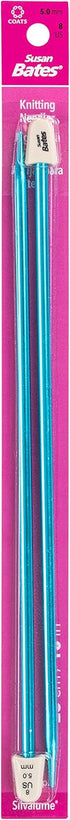 Susan Bates 10-Inch Silvalume Single Point Knitting Needle, 5mm, Turquoise...
