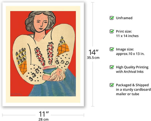 Romanian Blouse (La Blouse Roumaine) - From an Original Color Lithograph by Henri Matisse c.1940 - Fine Art Matte Paper Print (Unframed) 11x14in...