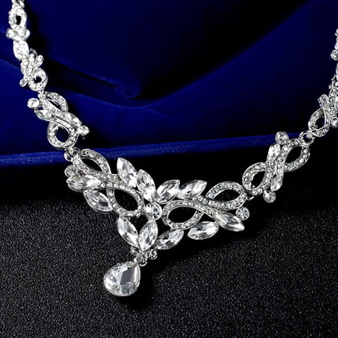 Bride Crystals Rhinestones Necklace Earrings Set Bridal Wedding Jewelry Sets Rhinestone Choker Necklace Prom Party Costume Jewelry Set for Women N...