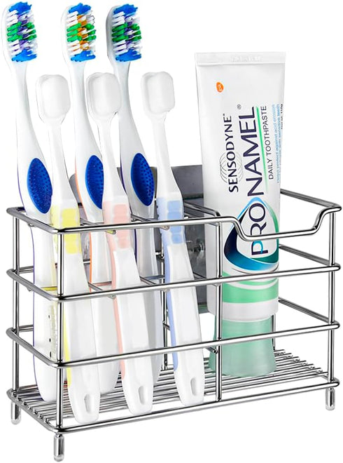 Linkidea Stainless Steel Toothbrush Holder Stand for Shower, Bathroom, Wallmount/Countertop 7 Slot Organizer Compatible with Colgate Extra Clean, ...