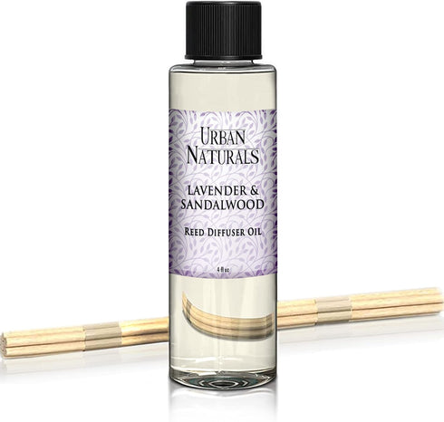 Urban Naturals Lavender & Sandalwood Scented Oil Reed Diffuser Refill | Includes a Free Set of Reed Sticks! 4 oz....