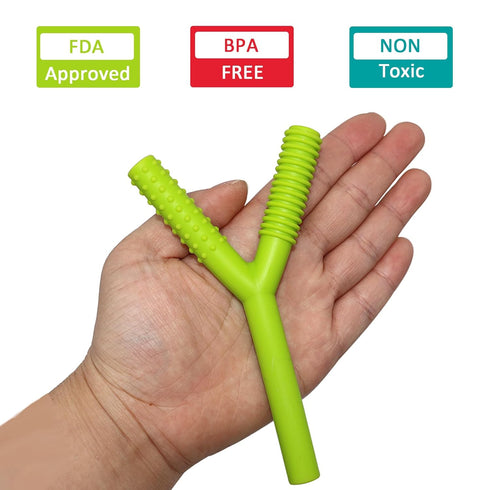 Teether Tubes for Babies 3-6 Months, 3 Pack Silicone Hollow Chew Tube Toy for Autistic Children, Y Shape Chewable Straw Baby Teether Toys for Infa...