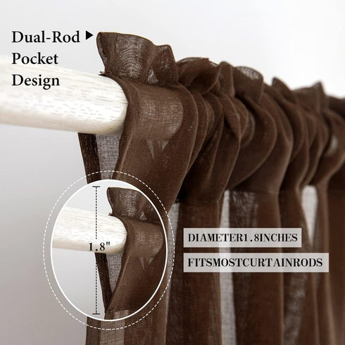 MIULEE Solid Chocolate Brown Kitchen Sheer Valance Linen Look Window Curtain, Living Room Windows Voile Valance Rod Pocket 1 Panels (60" W x 18" L...