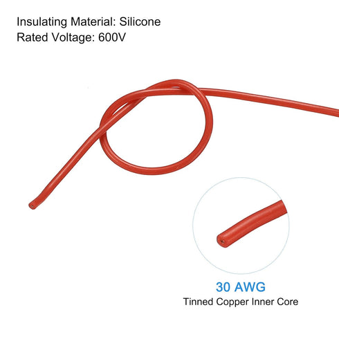 MECCANIXITY 30 Gauge Wire Silicone Wire 30AWG Electrical Wire Stranded Wire High Temperature Hookup Wire Tinned Copper Wire Red 15m/49.2ft for Car...