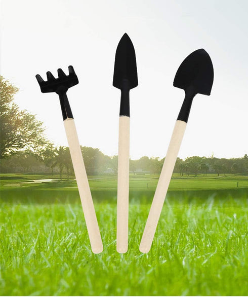 Garden Tools Set of Three Small Spade Rake Plants Potted Flowers Manual Mini Wooden Handle Garden Farming...