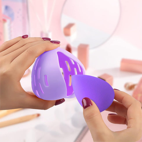 Makeup Sponge Holder with Makeup Sponge - Beauty Blender Sponge & Silicone Double-sided Breathable Travel Beauty Makeup Blender, Shatterproof Make...