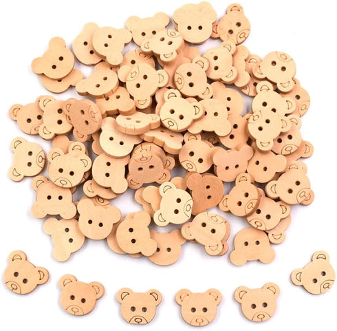 50 Pcs Wooden Bear Buttons with Round 2 Holes DIY Craft Sewing Buttons for Handmade Scrapbooking Art Project Home Ornament...