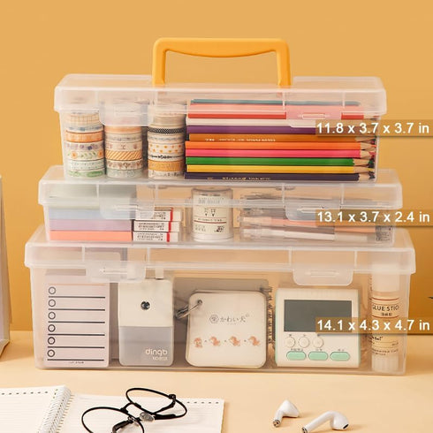 Large Plastic Portable Container with Handle, Art Craft Storage Box with Lid for Paint Brush, Tools, Crayon, Washi Tape, Trading Card, Ornaments, ...