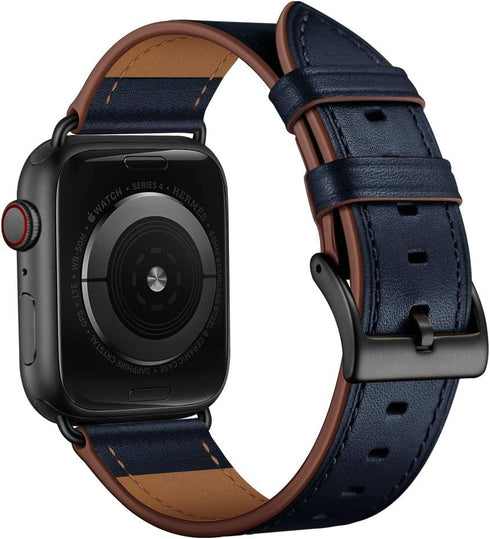 OUHENG Compatible with Apple Watch Band 42mm 41mm 40mm 38mm, Genuine Leather Band Replacement Strap Compatible with Apple Watch Series 10/9/8/7/6/...